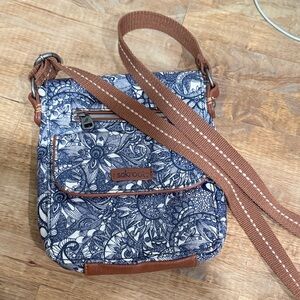 Sakroots Navy and Tan Floral Crossbody Bag
